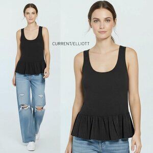 Current / Elliott Black Cotton Gauze Ballet Tank Washed Top Raw Hem S /M
